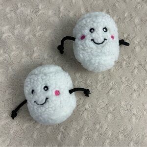 Marshmallow Dog Toys Plush Stuffed Squeaker Lot of Two White Sherpa Smiling